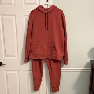 Champion Unisex Brick Red Medium Hoodie and Small Joggers Pants Sweat Set